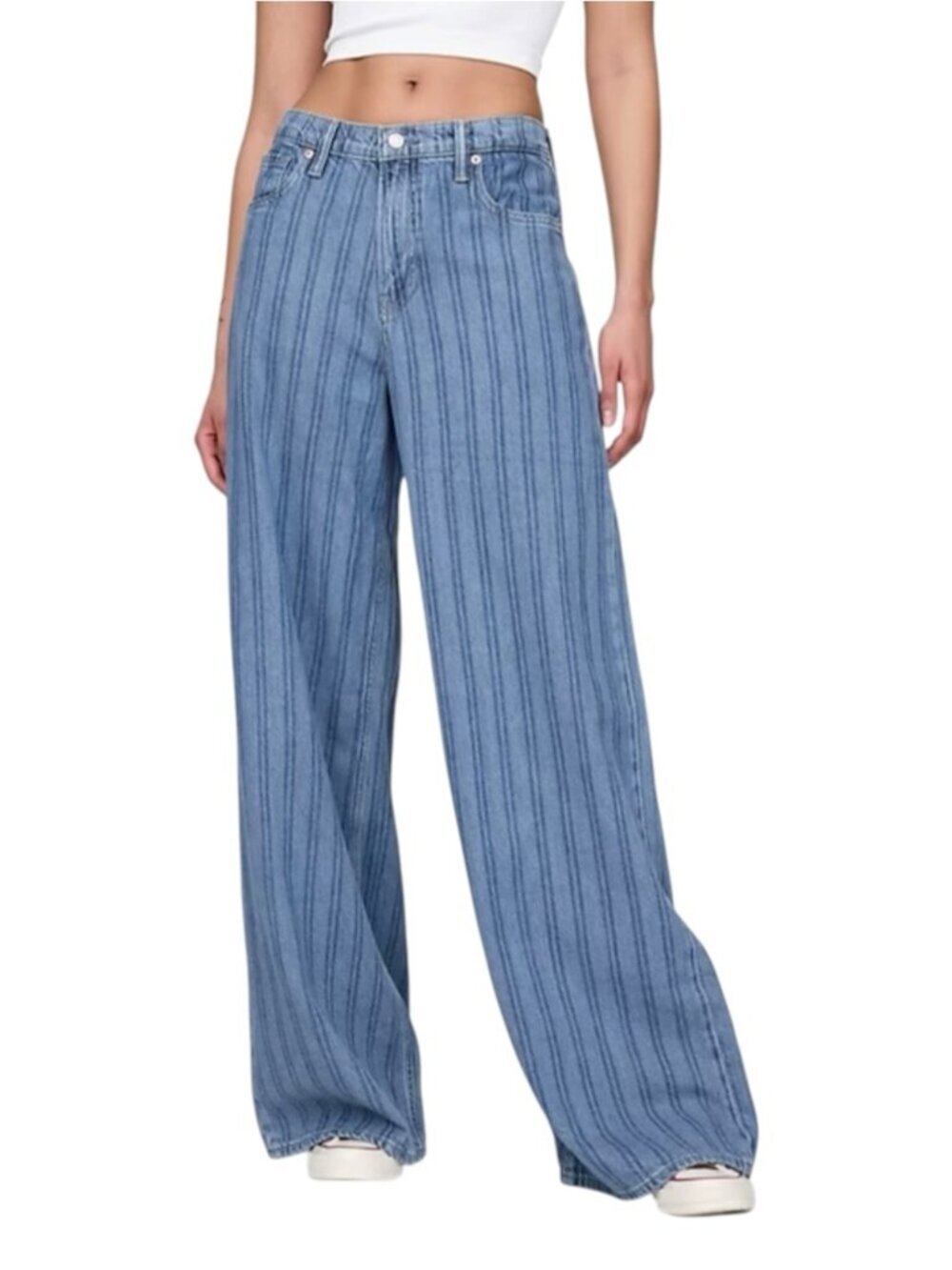 GAP UltraSoft Baggy Jeans Indigo Stripe Mid Rise Tencel Blend Women’s 31 Short